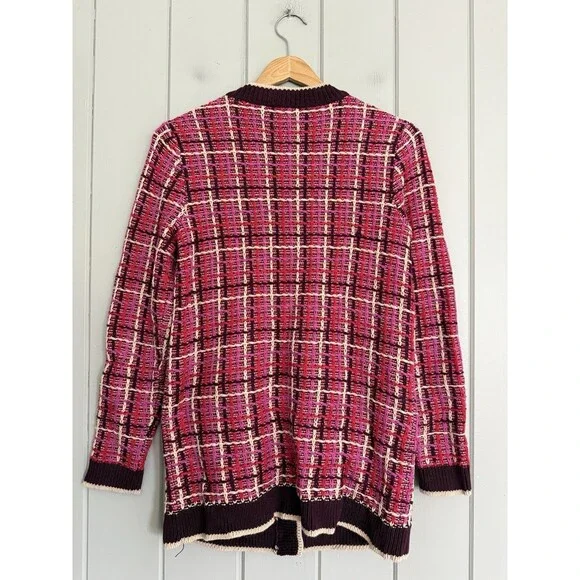 Ann Taylor Tweed Cardigan Sweater Jacket S Small Pink Ivory Gold Buttons Pockets - Picture 5 of 8